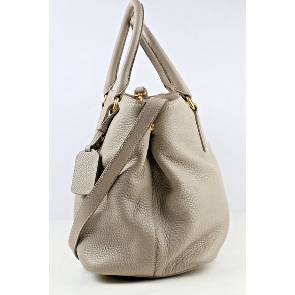 PRADA Vitello Daino Tote Taupe Gray Pebbled Grained Leather Shoulder Strap Bag - Picture 10 of 16